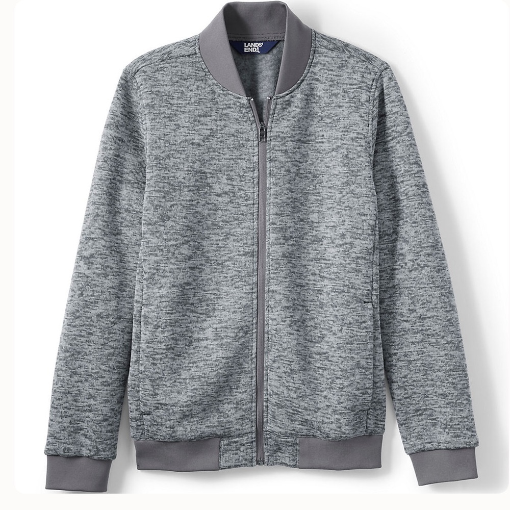 Lands End Big Full Zip Sweater Fleece Bomber Jacket
